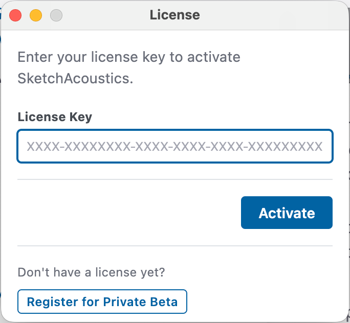 License activation dialog